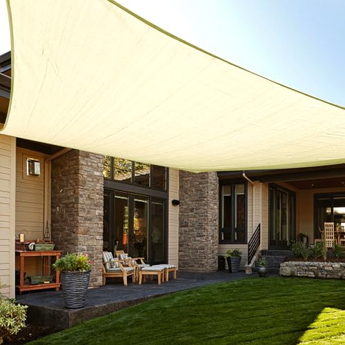 LOVE STORY 8' x 8' Sun Shade Sail Rectangle Sunshade UV Block Patio Shade Sail for Garden Backyard, Butter Cream - color: Butter Cream, size: 0 8' x 0 8'