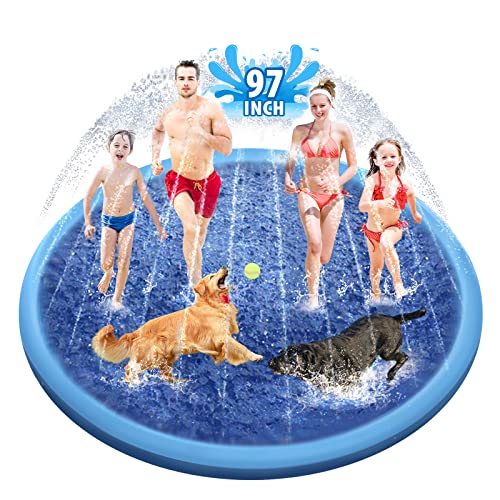 Raxurt Splash Sprinkler Pad for Dogs Kids, 97 Inch Anti-Slip Thickened Dog Pool Durable Upgrade Bath Pool Pet Summer Outdoor Water Toys, Blue - color: Blue, size: 97in