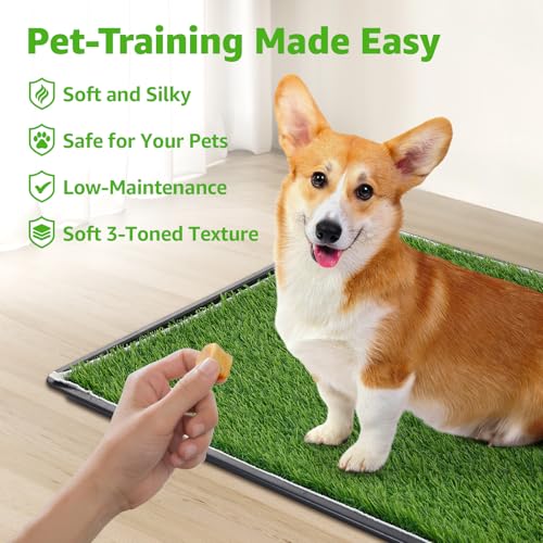 Dog Grass Large Potty Patch, Dog Litter Boxes Artificial Grass Bathroom Turf for Pet Training, Washable Puppy Pee Pad, Perfect Indoor/Outdoor Portable Potty Pet Loo (Tray system-35"X22.6") - size: L-35"X22.6"