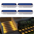 DetarZinLED Solar Step Lights Outdoor Waterproof LED, 4 Pack Warm White Flat Solar Powered Deck Lights for Outside, Stick on Light Bar for Stair, Dock, Patio, Garden, Path, Walkway, Driveway, Porch - size: 4pcs Warm White Bar