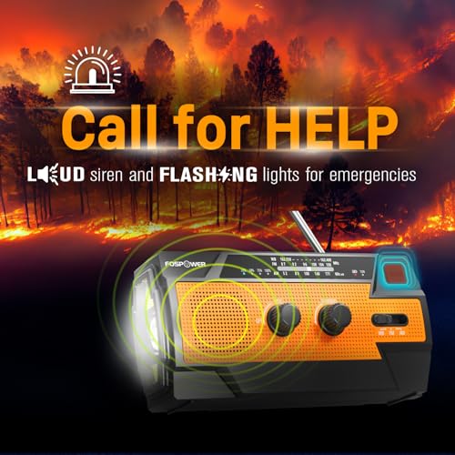 FosPower NOAA Emergency Weather Radio A3 14800mWh Portable Power Bank, AM/FM, USB/Solar/Hand Crank Charging, SOS Alarm & Flashlight for Indoor/Outdoor Emergency - Orange - color: 05 - Model A3 - Orange