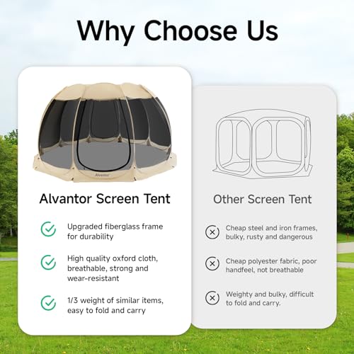 Alvantor® Screen House Room Camping Tent Outdoor Canopy Pop Up Sun Shade Shelter 10 Mesh Walls Not Waterproof Beige 15'x15' Patent Pending - color: Beige, size: 15'x15'