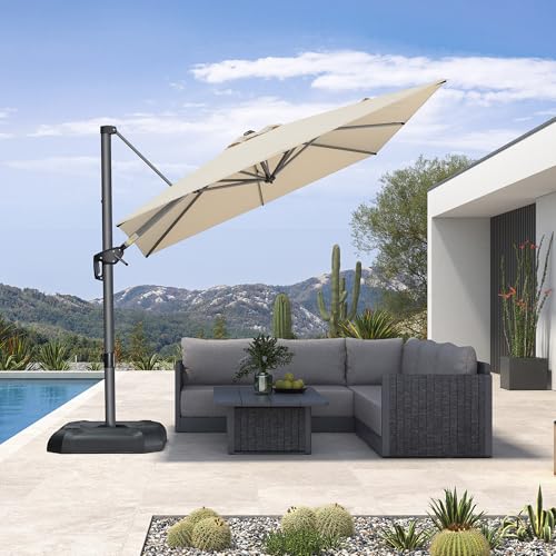 PURPLE LEAF 8 Feet Patio Umbrella Outdoor Cantilever Square Umbrella Aluminum Offset Umbrella with 360-degree Rotation for Garden Deck Pool Patio, Beige - color: Beige, size: 8' X 8', style: Standard