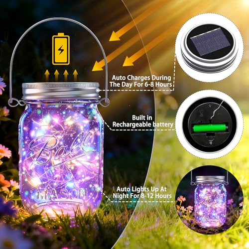 Solar Mason Jar Lights, 12 Pack 30 LED Firefly Fairy String Lights, Waterproof Outdoor Solar Mason Jar Lid Lights with Hangers(NO Jars) for Patio Garden Yard Wedding Decoration - Multicolor - color: Multicolor