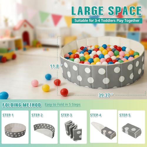 40Inch Kids Ball Pit, Foldable & Portable & Reusable Balls Pool for Toddlers,Playpen/Fence for Baby, Play Pool for Dog, Indoor & Outdoor Use, Oversized - color: Gray With Point
