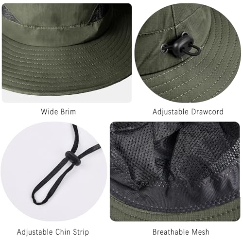 ZOORON Sun Hats for Men Women, Wide Brim Safari Hats UV Protection UPF50+ Waterproof Boonie Hats for Fishing Hiking Camping - color: 1pack-army Green