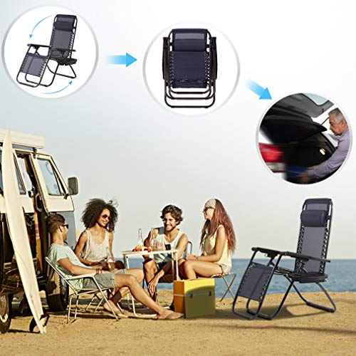 Zero Gravity Chair Patio Lounge Chairs Lounge Patio Chairs 2 Pack Adjustable Reliners for Pool Yard with Cup Holder - color: Blue