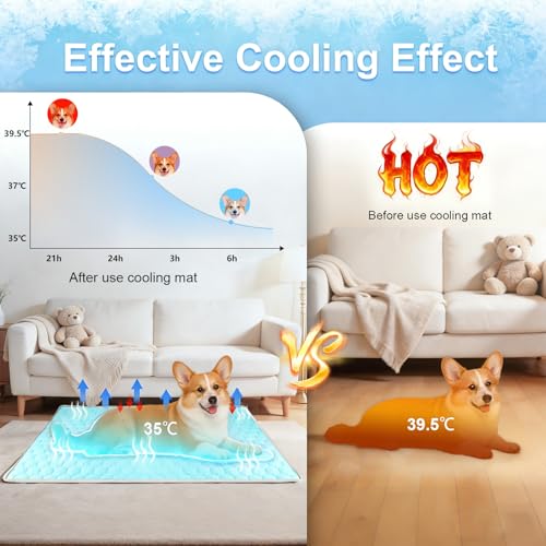 Vivifying Cooling Blanket for Dogs, Q-MAX>0.5 Reversible Ice Silk Dog Cooling Mat with Soft Plush Backing, Summer Pet Blanket Throw for Couch Bed Crate Floor Travel, 30 x 40 Inch (Blue&Grey) - size: M(30"x40")