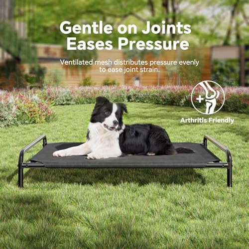 Ekisemio Cooling Breathable Elevated Dog Bed with Metal Frame for Large Dogs, Black