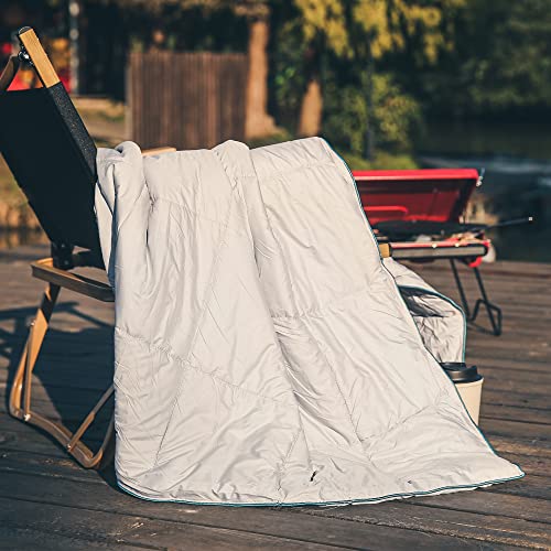 Sonive Blanket 52x75, Packable Compact Blanket Weatherproof Outdoor Down Alternative Throw Puffy Warm Quilt for Camping, Hiking, Backpacking, Picnic, Stadium Light Gray - color: Light Gray