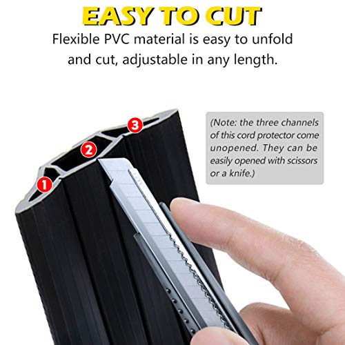 6.5Ft Cord Covers for Wires on Floor, 3-Channel Floor Cord Cover with Anti-Slip Base & Yellow Warning Strips, Extension Cord Covers for Floor, Ideal for Home, Office, Outdoor Use - color: Black&Yellow, size: 6.5FT