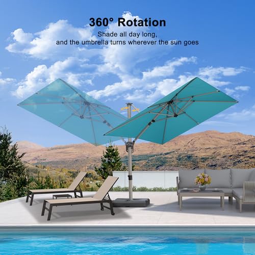 PURPLE LEAF Patio Umbrella with Base Included, 8ft Outdoor Aluminum Cantilever Umbrella with 360° Rotation, Champagne Offset Umbrella for Outdoor Garden Pool, Turquoise Blue - color: Turquoise Blue, size: 8' x 8'