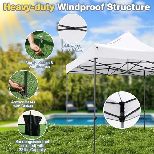 Tangkula 10x10 FT Pop Up Canopy, Instant Setup Outdoor Tent with Heavy-Duty Carbon Steel Frame, Wheeled Bag, 4 Sandbags, 8 Stake, 4 Ropes, Portable Canopy Tent for Parties Events Camping (White) - color: White