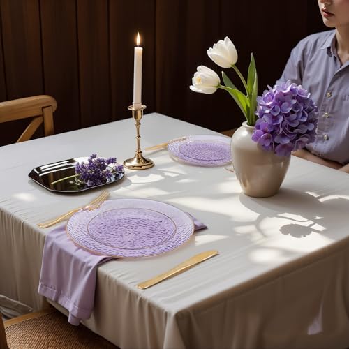 DaYammi 350 Pcs Clear Purple Gold Plastic Plates, Hammered Disposable Dinnerware, Clear Purple Plates Set Include 100 Plastic Platos, 150 Gold Disposable Silverware, 50 Cups And 50 Napkins for Party - color: Clear Purple, size: 350 Pcs