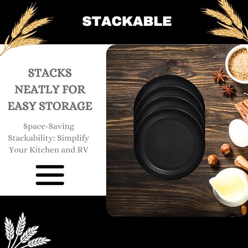 ECOSTAR Wheat Straw Dinnerware Sets Unbreakable Plates Bowls and Cups Reusable Utensils Dishwasher Microwave Safe Bowls and Plates Sets (Black) - color: Black