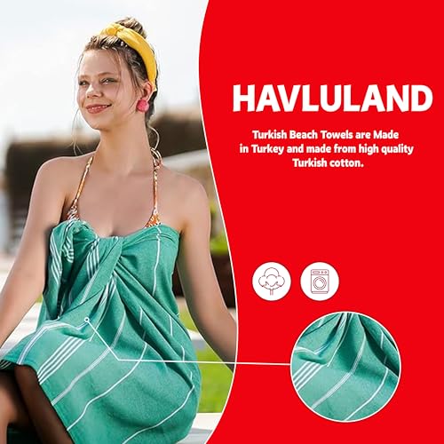 HAVLULAND Turkish Beach Towels, Oversized 40"x72" Turkish Bath Towel, Highly Absorbent Quick Dry Sand Free Beach Towels for Beach Pool Spa Gym Yoga Travel Camping Picnic Blanket - Light Blue - color: Light Blue