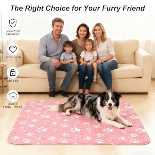 BEAUTYZOO 2 Pack Washable Pee Pads for Dogs, Reusable Puppy Pads for Potty Training, Waterproof Super Absorbent Whelping Pads Mats Non Slip Against Urine for Small Medium Dogs Cats, 36" x 36" - color: Pink, size: 36 X 36 Inch (Pack of 2)