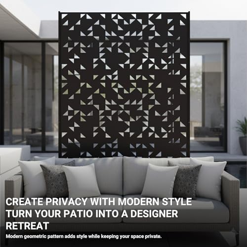 Metal Privacy Screen Outdoor 6FT – Laser-Cut Geometric Mosaic Decorative Steel Panel, Weather-Resistant Freestanding Rustproof Privacy Wall Divider for Patio, Garden, Deck & Balcony - color: Black Mosaic