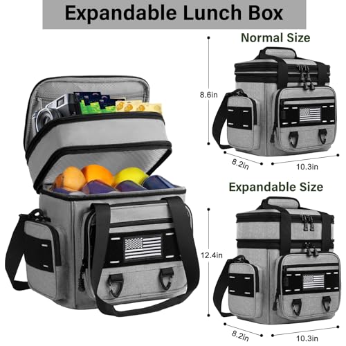 TENKIST Expandable Tactical Lunch Box, Large Insulated Lunch Cooler Bag Heavy Duty Leakproof Lunch Pail for Men Adults Work Office Outdoor Picnic Trips,16L,Grey - color: E-Grey, size: 16L