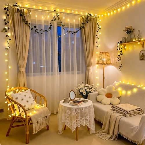 JMEXSUSS 100 LED Connectable Globe String Lights Indoor Bedroom, 33ft Warm White Christmas Lights Plug in with Remote, 8 Modes Hanging Fairy Light Outdoor for Room Classroom Party Spring Home Decor - color: Warm White, size: 100 LED Plug