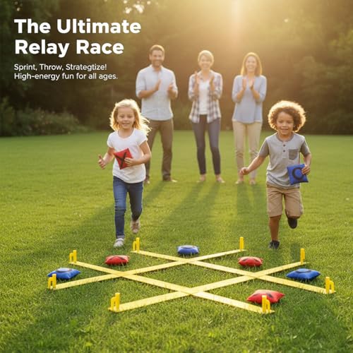 Tic Tac Toe Game - 4 Ft x 4 Ft Giant Bean Bag Toss Tic Tac Toe Outdoor Game for Backyard, Camping, Lawn, Fun Outdoor Games for The Family and Kids - Portable Yard Game Requires No Assembly