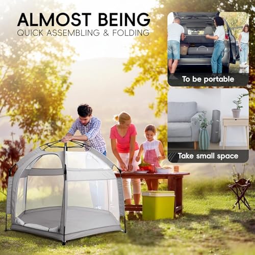 Palopalo Pop Up Baby Beach Tent - UPF50+ Sun Protection Canopy & Mosquito Net, 150D Oxford Ripstop Fabric, Instant Setup Portable Playpen for Indoor & Outdoor Play, Lightweight Pack and Play Yard - color: Grey