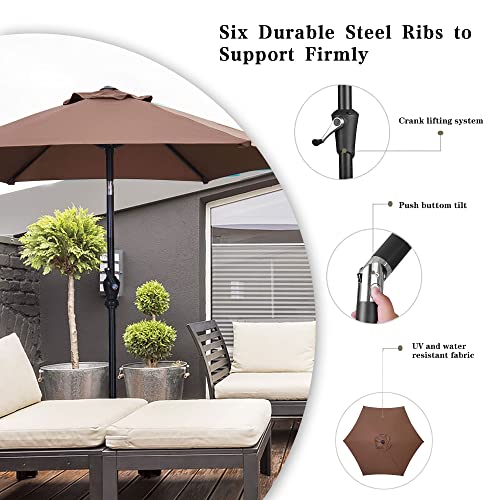 GDY 7.5ft Patio Umbrella Outdoor Umbrella with Tilt, Crank and Umbrella Weighted Base, for Yard/Outdoor/Wedding Parties and Events (Coffee) - color: Coffee, size: Umbrella+Base