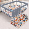 XVISHX 65 x 50 Inch Baby Playpen with Mat, Playpen for Babies and Toddlers, Baby Play Pen Playard for Indoor & Outdoor Active Center Game Fence, Skin-Friendly Fabric and Soft Breathable Mesh, Grey - size: 65 × 50 Inch + MAT