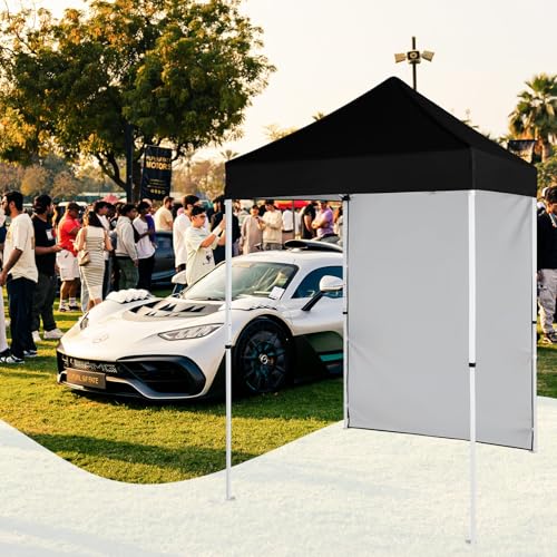 5x5 Pop Up Canopy Tent with One Sidewall, Instant Portable Beach Canopy, Outdoor Tent with Carry Bag for Camping, Sports, Tailgating, Events, Black - color: Black, size: With One Wall