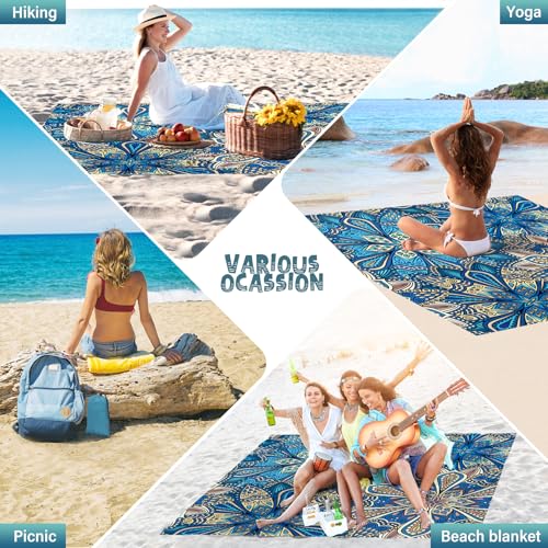 Beach Blanket Waterproof Sandproof 1-7 Adult Oversized 78 '' × 81 '' Lightweight Durable Compact Sand Free Extra Large Beach Mat for Travel Camping Hiking Picnic - color: Mandala7, size: 78“x81”