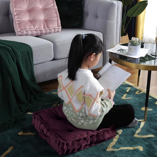 vctops Christmas Square Solid Color Velvet Seat Cushion with Handle Tufted Thicken Chair Pad Tatami Floor Pillow Cushion 16.5"x16.5"x4" Red - color: Red