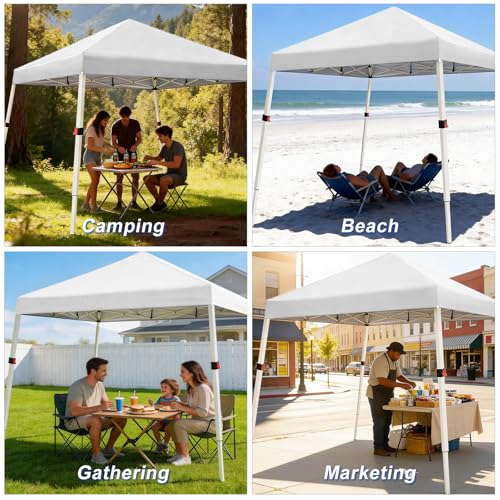 WEIZE 10x10 Slant Legs Pop Up Canopy Tent, 1-Button Push Setup Canopy Tent, Adjustable Height Instant Portable Shelter, Protable Backpack, Easy Outdoor Sun Shade for Events, 8x8 Top, White - color: White