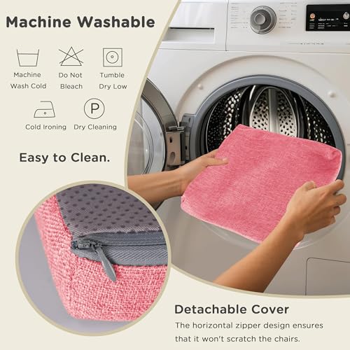 AddGrace Anti-Slip Bar Stool Cushions Square Bar Stool Seat Cushions with Ties Set of 4 Small Square Chair Pads with Machine Washable Cover 12"X12"X2" (Pink) - color: Pink