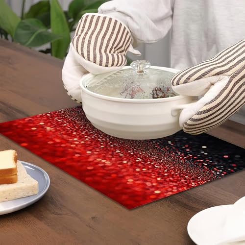 Placemats12x18 Inch,Red Black Gradienr Placemats,Glitter Kitchen Dining Coffee Table Mats Set of 6 for Home Indoor Outdoor Party - color: Red Black Gradienr,glitter