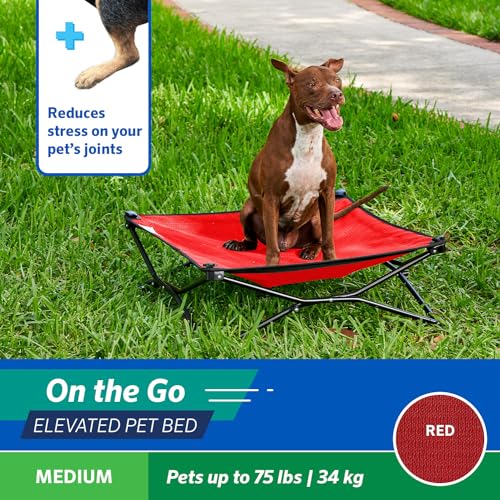 Coolaroo On-The-Go Elevated Dog Bed - Foldable Pop-Up Travel Dog Bed with Breathable, Moisture-Resistant Fabric, Carry Bag Included, Lightweight & Portable, Red, Medium - color: Red, style: Medium