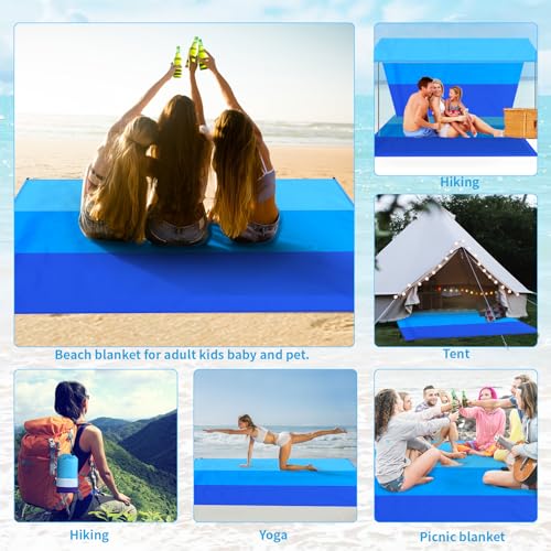 Beach Blanket Waterproof Sandproof Oversized Lightweight 78''×81'' 1-5 Adults Blanket Beach Large Picnic Mat for Travel Camping Hiking Picnic - color: Blue3, size: 78''x81''