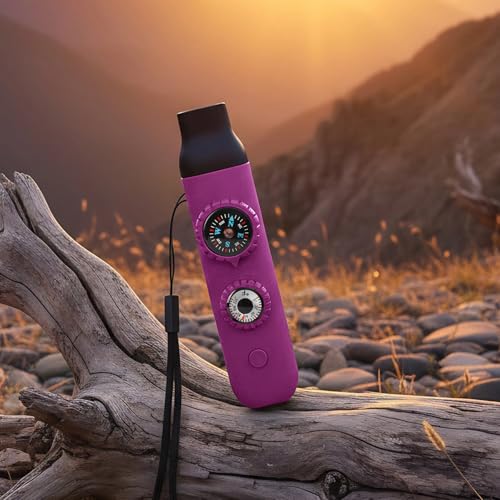 Multifunctional Survival Emergency Whistle for Kids with Compass Hiking Survival, Thermometer & Neck Lanyard | Emergency Safety Gear for Hiking, Camping, Kayaking, Boating, Climbing - color: rose purple2pcs