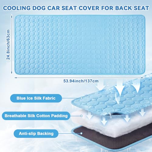 Hahafelt 54"x24.8" Dog Cooling Mat for Car Back Seat, Ice Silk Pet Bed Mat, Non Slip Summer Cooling Pad for Dogs and Cats, Fits Backseat Extenders Protector, Trucks, Suvs, Indoor & Outdoor (Sky Blue) - color: Sky Blue