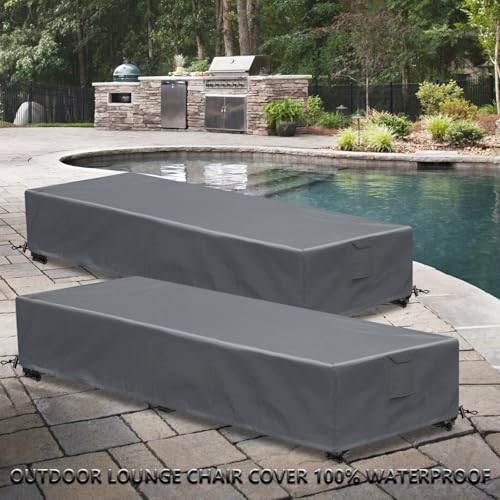 Waterproof Patio Lounge Chair Cover 1 Pack Outdoor Chaise Lounge Covers 600D Weather Resistant Material, UV Protection, Windproof Design Outside Furniture Covers 80" x 28" x 14" H,Grey - color: Grey, size: 1 Pack (80"L x 28"W x 14"H)