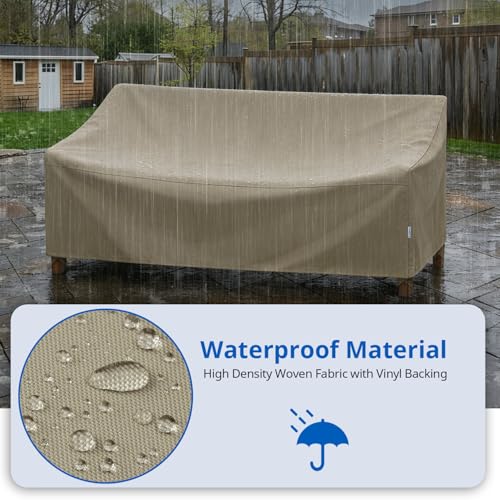 SunPatio Outdoor Sofa Cover Waterproof, Heavy Duty Couch Cover 93.5 Inch with Seam Taped, All Weather Protection 3-Seater Patio Bench Protector for Outdoor Furniture, 93.5" W x 45" D x 39" H, Taupe - size: 93.5" W x 45" D x 39" H