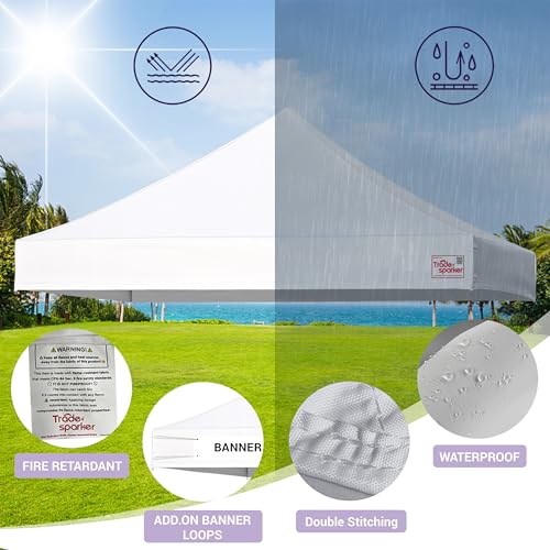 Tradesparker 10x15 Commercial Pop Up Canopy Replacement Top-Windproof D-Rings+Banner Grommets+Loop Pile Wall System,Ez Canopy Cover ONLY-Frame/Side Walls NOT Included(White) - color: White, size: 10x15