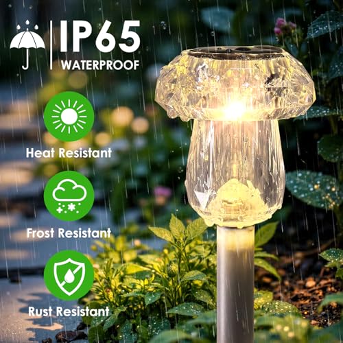 Mancra 8 Pack Solar Pathway Lights Outdoor, Mushroom Solar Garden Lights Waterproof Dusk to Dawn Solar Outdoor Lights for Yard, Walkway, Garden Decorations, Warm White - color: Warm White
