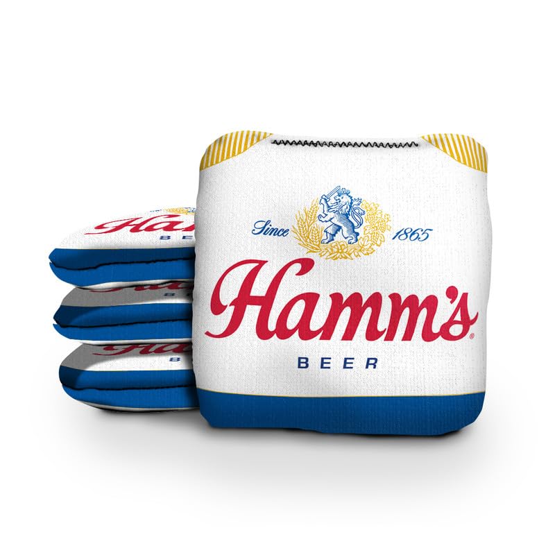 Slick Woody's Official Brand Beer + American Flag Cornhole Bags – Resin-Filled Tournament Performance with Dual Sided Professional Use Fabric- Set of 4 - color: Hamm's 1