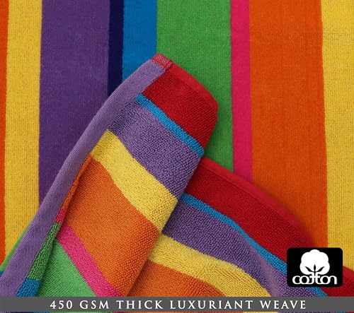 COTTON CRAFT Oversized Beach Towels - 2 Pack Summer of Siam XXL 35x84- The Big Kahuna 7 Foot Extra Large Beach Blanket Towel - Big & Tall - 100% Cotton Velour Plush Soft Luxury - Multi Color Stripe - color: Summer of Siam, size: 2 Pack - 35x84