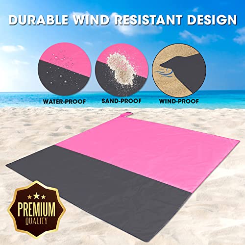 Beach Blanket Large Fast Drying Durable Lightweight Compact Outdoor Mat 79"x 55" - Sandproof Waterproof Picnic Mat for Travel, Camping, Hiking (Pink) - color: Pink