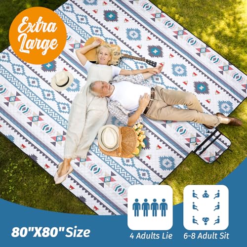 Picnic Blankets Extra Large - Beach Blanket Waterproof Sandproof with Shoulder Strap, Machine Washable, Outdoor Blanket with Stakes for Grass Concert, Park, Lawn,Travel,Spring Summer. Navy - color: Bohocheck
