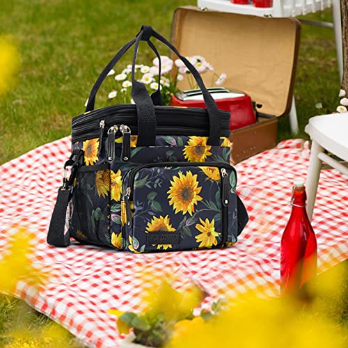 MOV COMPRA Lunch Bag for Women Men Double Deck Lunch Box,Expandable Large Lunch Bags,Leakproof Lunch Box Cooler Bag (Sunflower) - color: Sunflower