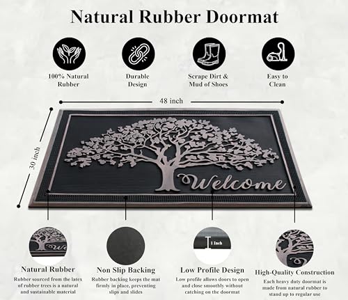 A1 Home Collections 100% Rubber Doormat for Outside Entrance, Non-Slip Heavy Duty Front Door Mats, Thin Profile Hight Traffic Areas Mat - 30" x 48", Shredding Tree Rubber - color: Shredding Tree Rubber