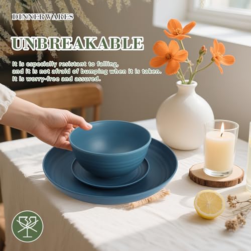 Wrova Wheat Straw Dinnerware Set of 32,Unbreakable Dinner Plates and Bowls Dishes Sets Service for 8,Dishwasher Safe Dinnerware Sets for Kitchen and Camping.Navy Blue - color: Navy Blue, size: 32 Pack
