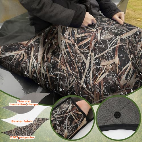 55" x 95" Waterproof Woobie Camo Blanket for Hunting Extra Outdoor Stadium Blankets Sherpa Lining with Hood and Storage Pocket for Deer Duck Hunting Gear Blind Accessories(Waterfowl Grass Camo) - style: Waterfowl Grass Camo